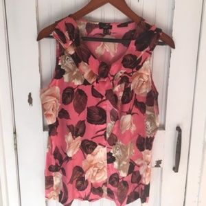 Talbots Floral Sleeveless Blouse Ruffled Front